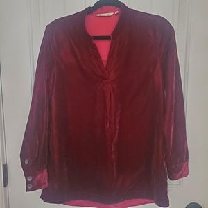 SOFT SURROUNDINGS MAROON VELVET TUNIC LONG SLEEVE SHIRT - SIZE SM